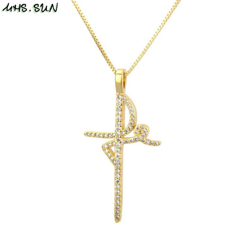 Faith Cross Pendant Necklace Silver CZ Crystal Chain Necklace