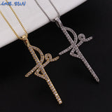 Faith Cross Pendant Necklace Silver CZ Crystal Chain Necklace