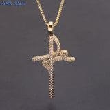 Faith Cross Pendant Necklace Silver CZ Crystal Chain Necklace