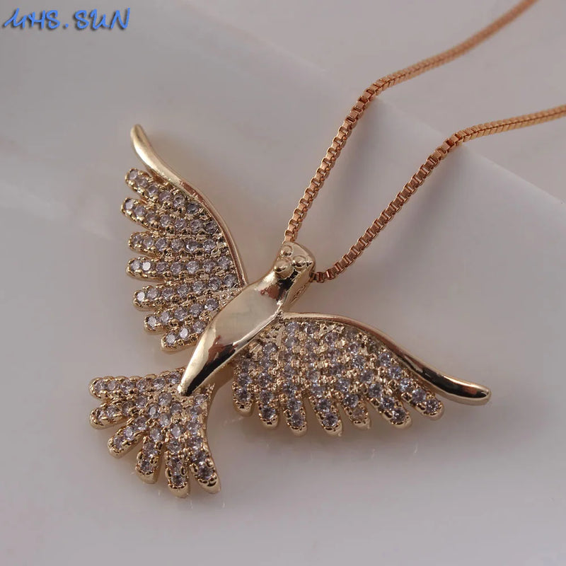 Eagle Zircon Pendant Necklace Silver Chain Choker