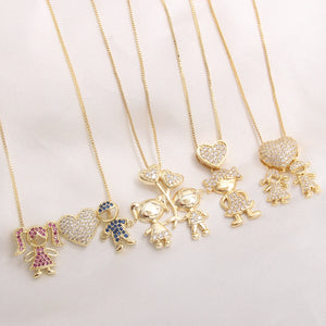 Children Pendant Necklaces AAA CZ Plated Family Jewelry For Women Girl