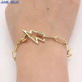 Chunky Chain Bracelet Mosaic Zircon Lightning Pendant