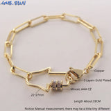 Chunky Chain Bracelet Mosaic Zircon Lightning Pendant