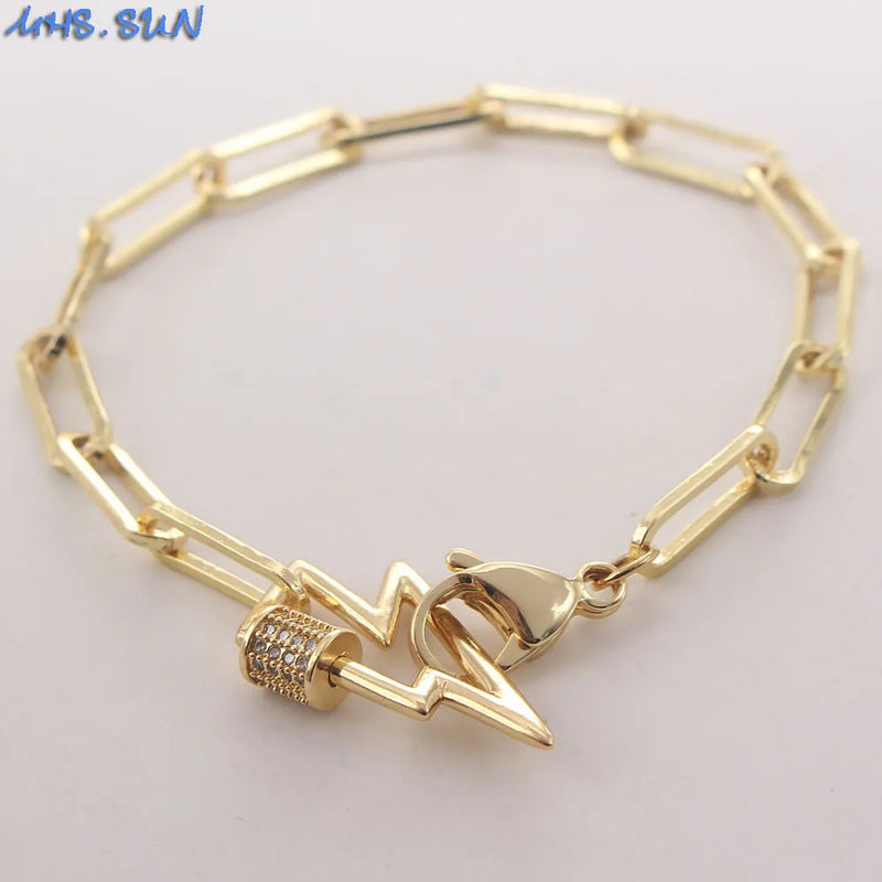 Chunky Chain Bracelet Mosaic Zircon Lightning Pendant