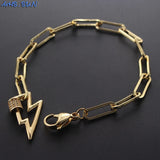 Chunky Chain Bracelet Mosaic Zircon Lightning Pendant