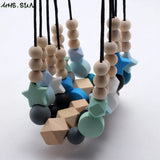 Silicone Wooden Beads Necklace Baby Teething Nursing Necklace