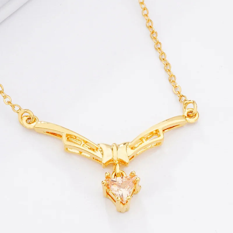 European Wedding Gift Pink Red Zircon Triangle Necklace