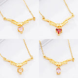 European Wedding Gift Pink Red Zircon Triangle Necklace