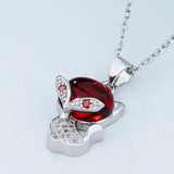 European Woman Red Zircon Fox Pendant Necklace
