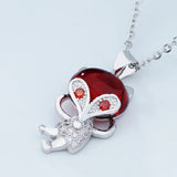 European Woman Red Zircon Fox Pendant Necklace