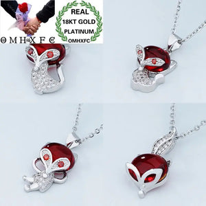European Woman Red Zircon Fox Pendant Necklace