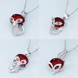 European Woman Red Zircon Fox Pendant Necklace