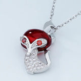 European Woman Red Zircon Fox Pendant Necklace