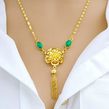 European Woman Party Wedding Necklace Green Red Flowers Tassel Pendant