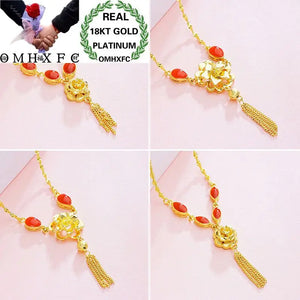 European Woman Party Wedding Necklace Green Red Flowers Tassel Pendant
