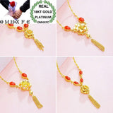 European Woman Party Wedding Necklace Green Red Flowers Tassel Pendant