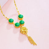 European Woman Party Wedding Necklace Green Red Flowers Tassel Pendant