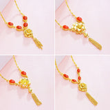 European Woman Party Wedding Necklace Green Red Flowers Tassel Pendant
