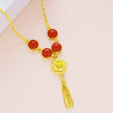 European Woman Party Wedding Necklace Green Red Flowers Tassel Pendant