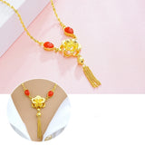 European Woman Party Wedding Necklace Green Red Flowers Tassel Pendant
