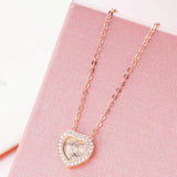 European Woman Wedding Gift Zircon Heart Rose Pendant Necklace