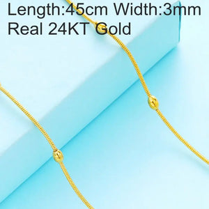MHXFC European Woman Long Oval Bead Twisted 24KT Chain Necklace