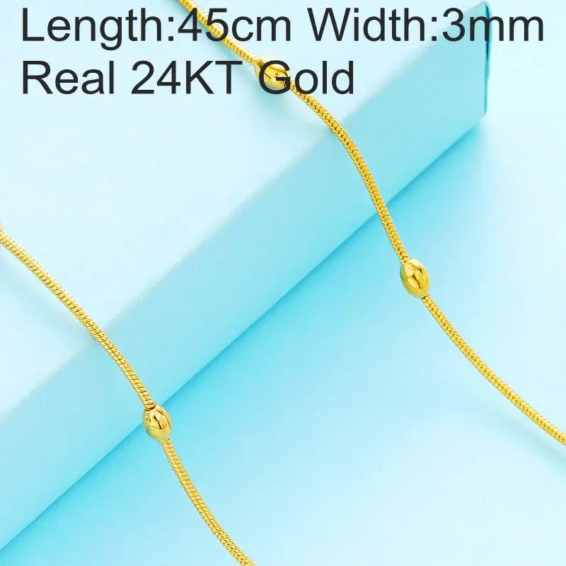MHXFC European Woman Long Oval Bead Twisted 24KT Chain Necklace