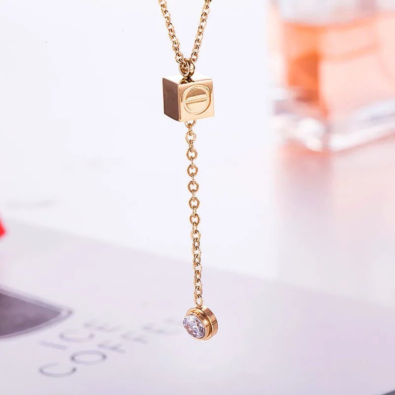 European Woman Party Wedding Gift Tassel Zircon Pendant Necklace