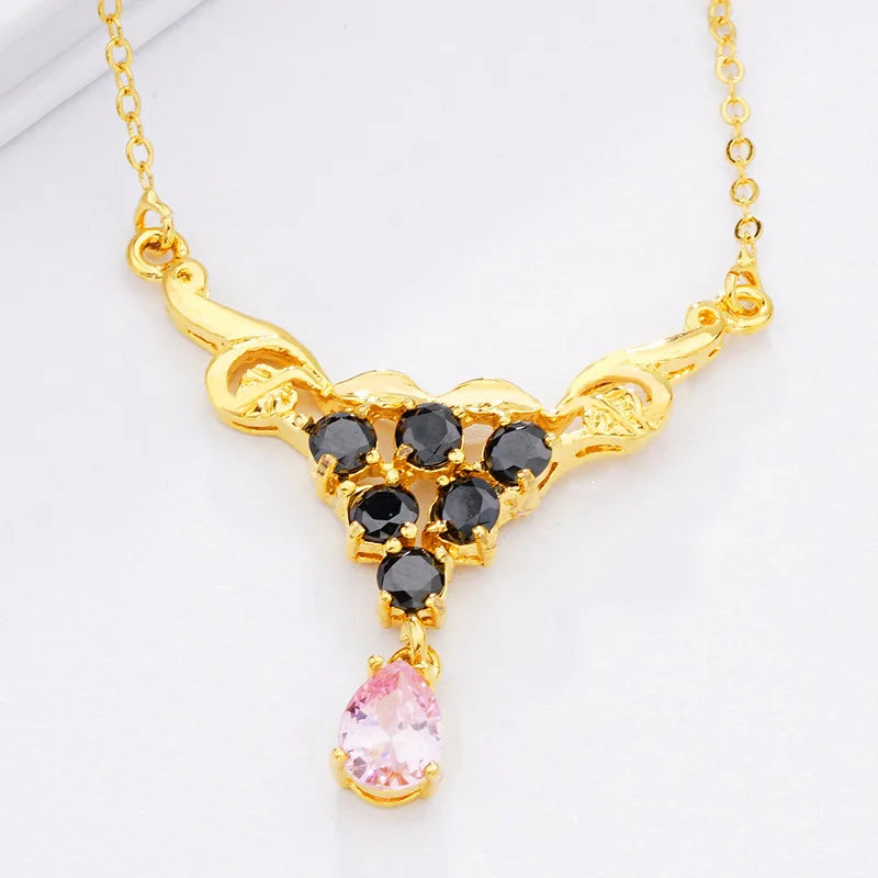 Bohemia Zircon Pink Pendant Necklace NL137