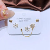 3 Pairs/Set CZ Flower Butterfly Stud Earrings Women Gift Jewelry