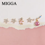 5pcs Flower Stud Earrings Set Crystal Piercing Jewelry