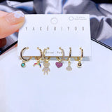 Rainbow Bear Heart CZ Dangle Earrings Set Jewelry