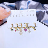 Rainbow Bear Heart CZ Dangle Earrings Set Jewelry