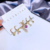 Rainbow Bear Heart CZ Dangle Earrings Set Jewelry