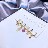 Rainbow Bear Heart CZ Dangle Earrings Set Jewelry