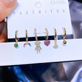 Rainbow Bear Heart CZ Dangle Earrings Set Jewelry