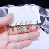 Rainbow Bear Heart CZ Dangle Earrings Set Jewelry