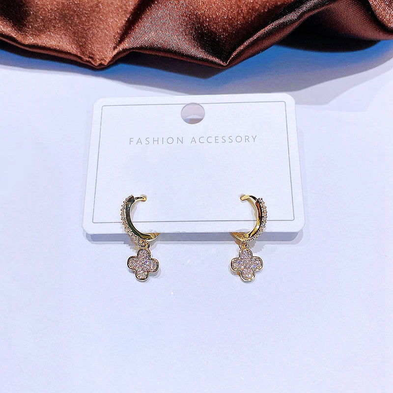 Cubic Zircon Clover Hoop Earrings Gold/Silver Women Jewelry