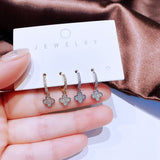 Cubic Zircon Clover Hoop Earrings Gold/Silver Women Jewelry
