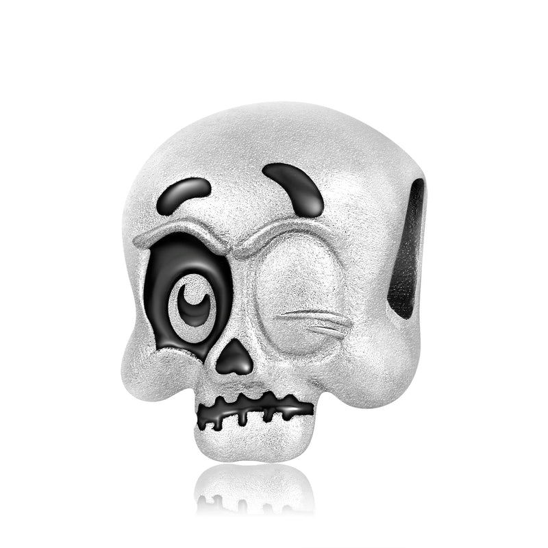 925 Silver Cartoon Skull Face Emoticon Charms for Bracelet Bangle DIY