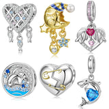 Family Beads 925 Silver Moon Shark Charm for European Bracelet
