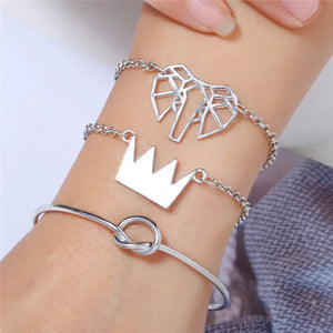4 Pcs/Set Arrow Knot Crystal Bracelets Multilayer Adjustable Open B...