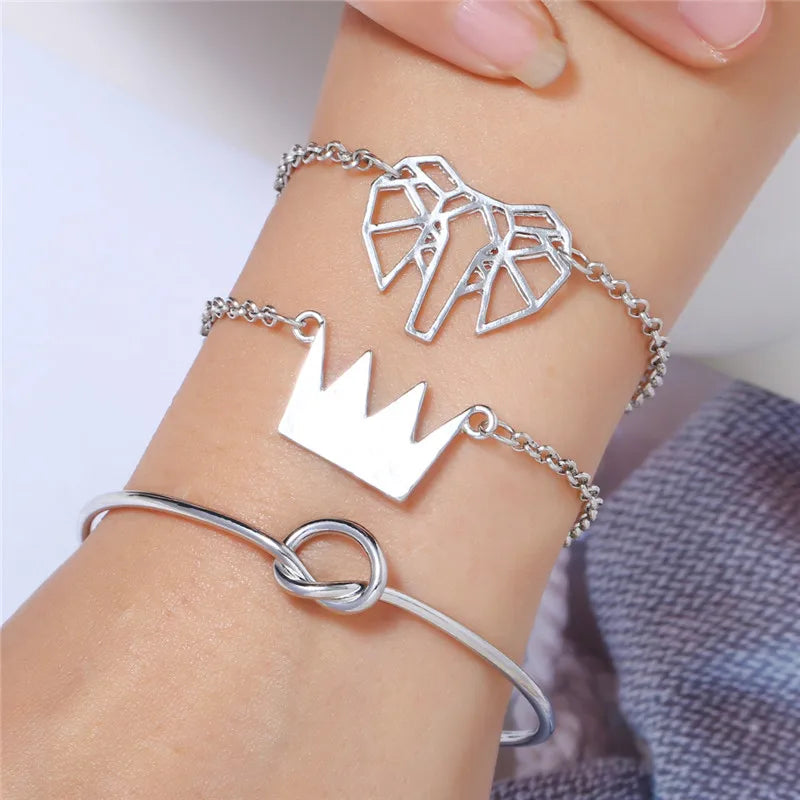 4 Pcs/Set Arrow Knot Crystal Bracelets Multilayer Adjustable Open B...