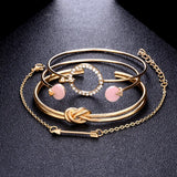 4 Pcs/Set Arrow Knot Crystal Bracelets Multilayer Adjustable Open B...