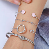 4 Pcs/Set Arrow Knot Crystal Bracelets Multilayer Adjustable Open B...