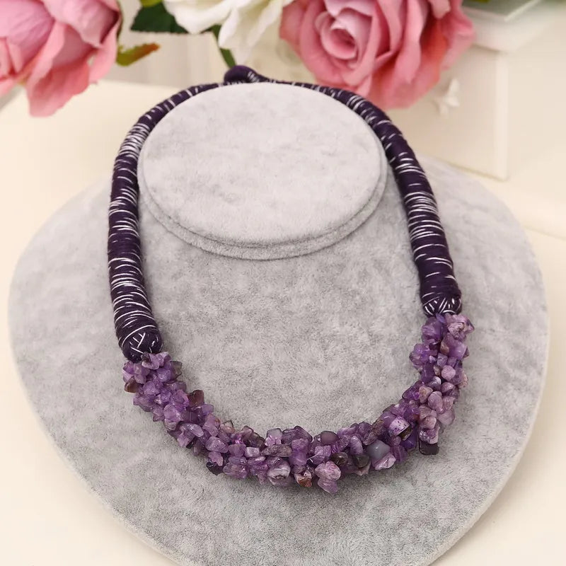 Natural Stone Pendant Choker Necklace Coral Rope Necklace For Women