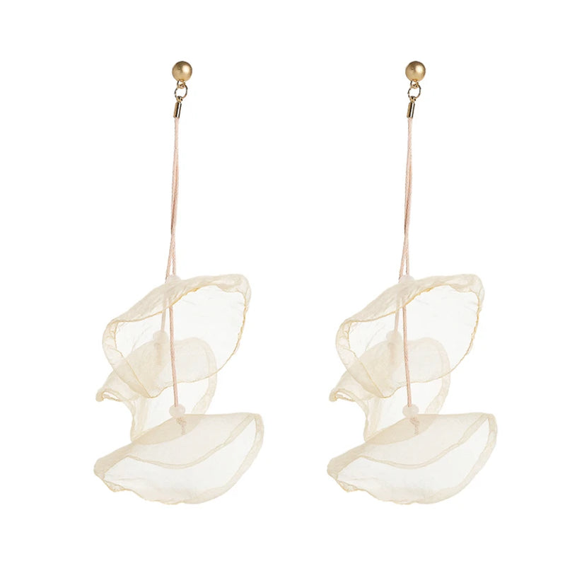 Chiffon Flower Earrings Wedding Jewelry DIY Dangle Earrings for Women
