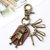 Robot Pendant Leather Keychain Vintage Charms Car Key Rings