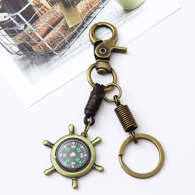 Robot Pendant Leather Keychain Vintage Charms Car Key Rings