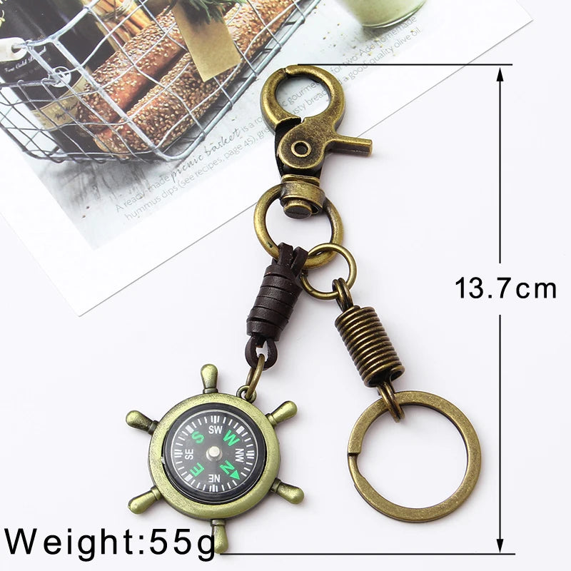 Robot Pendant Leather Keychain Vintage Charms Car Key Rings